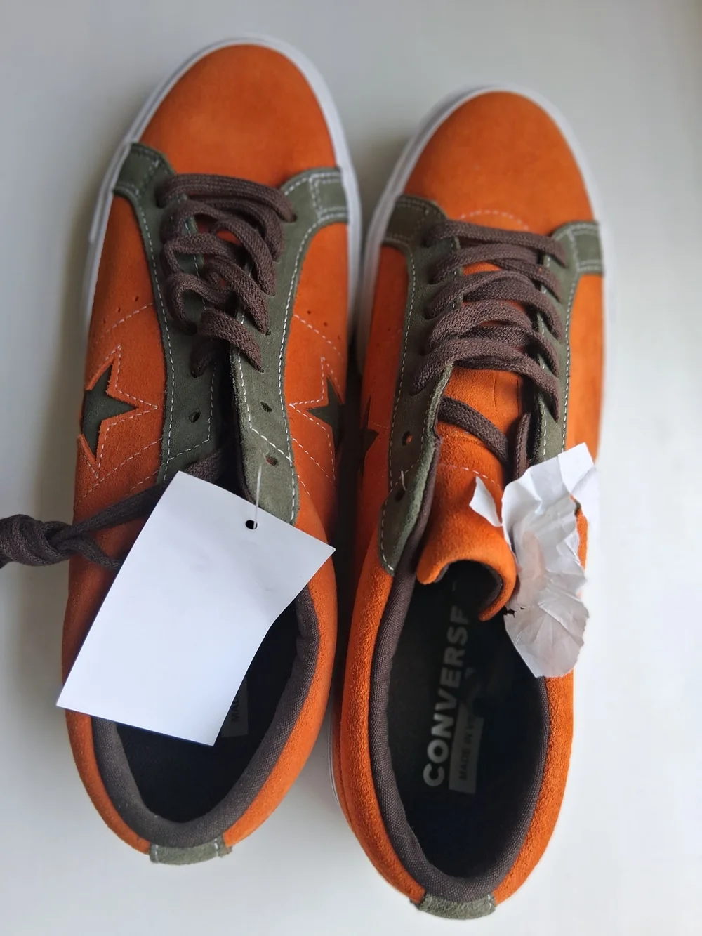 Converse Orange and Olive Green Low-Top Boat Shoes with Brown Laces